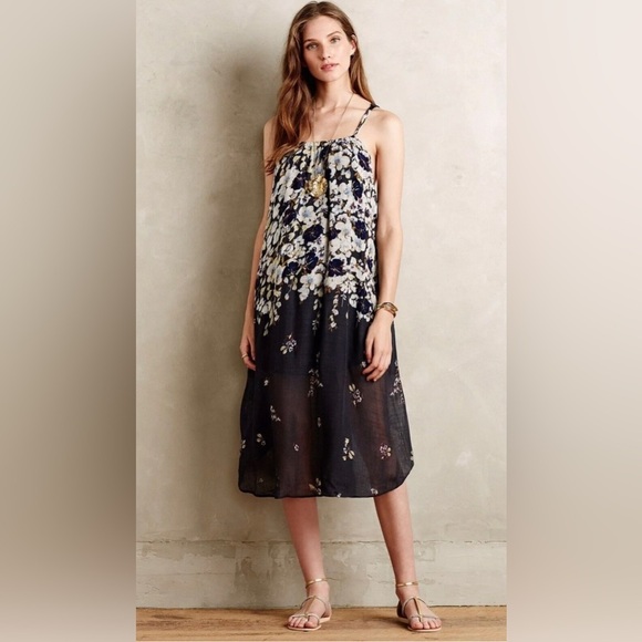 Anthropologie LILKA Women's Floral Midi Dress Flowy Size L EUC - Picture 1 of 6